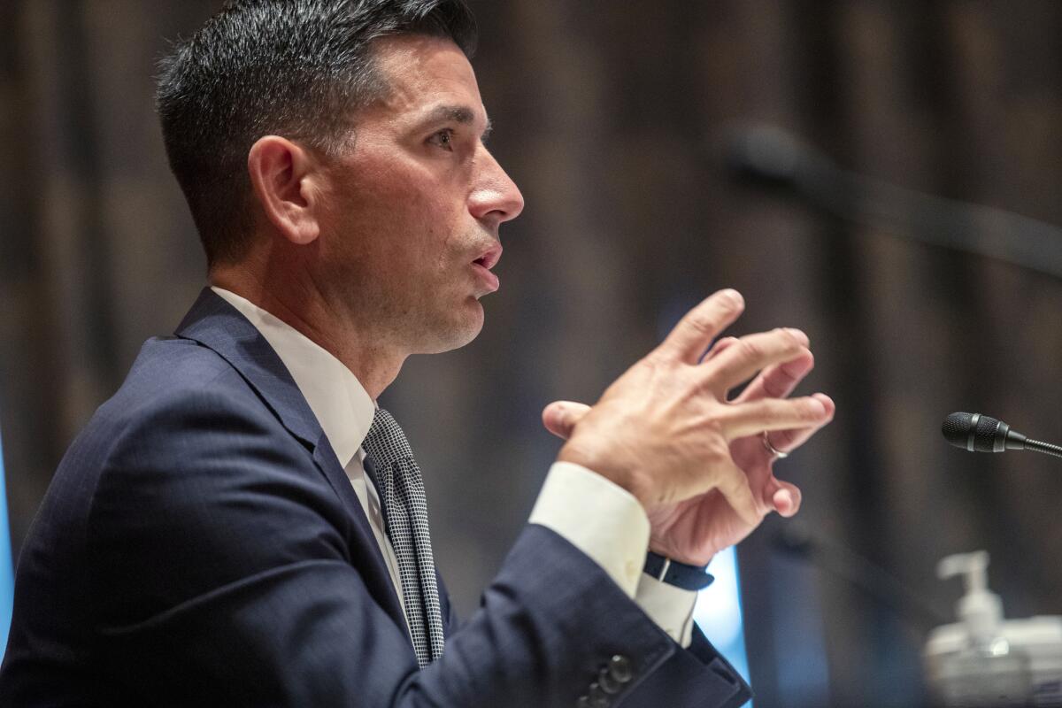 Acting Secretary of Homeland Security Chad Wolf testifies before a Senate committee during his confirmation hearing.