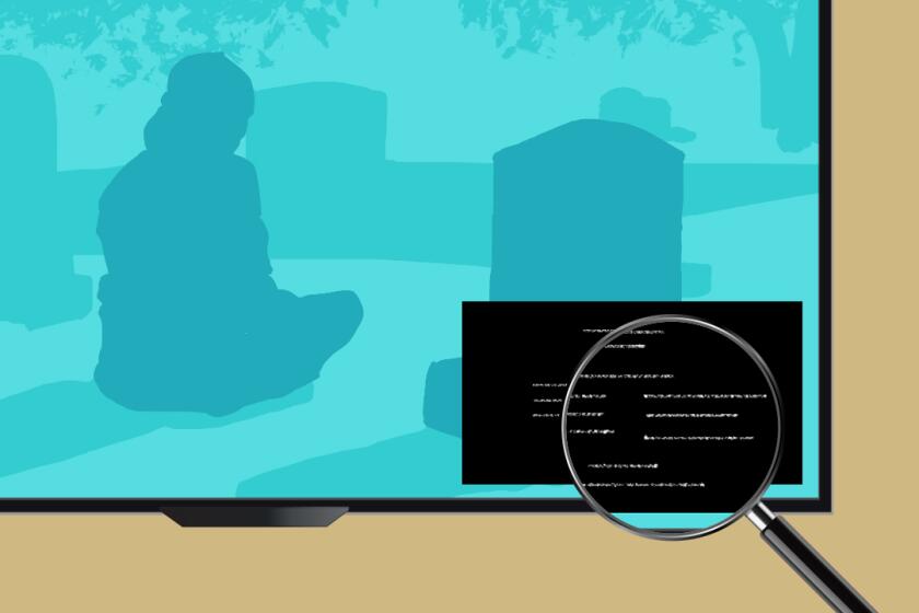 illustration of a magnifying glass held up to small TV credits in the corner of a screen