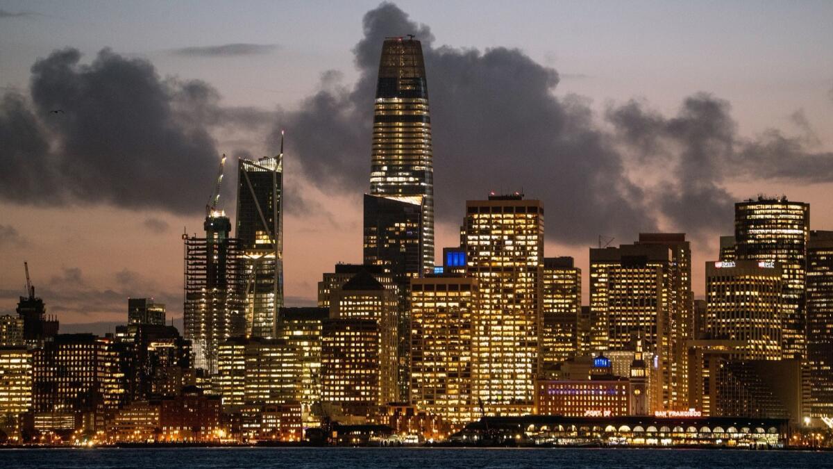 Salesforce Tower dominates the skyline in San Francisco.