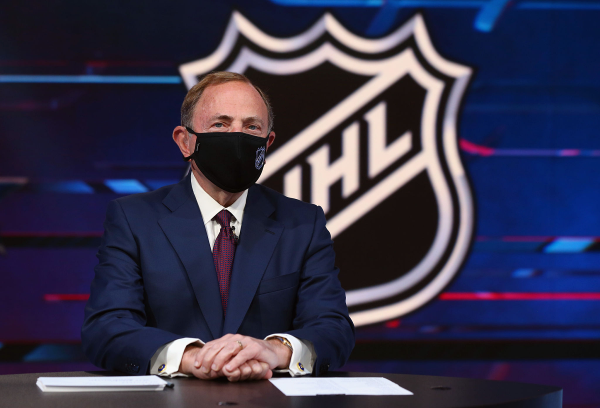 NHL commissioner Gary Bettman prepares for the first round of the 2020 draft on Oct. 6 at the NHL Network Studio.
