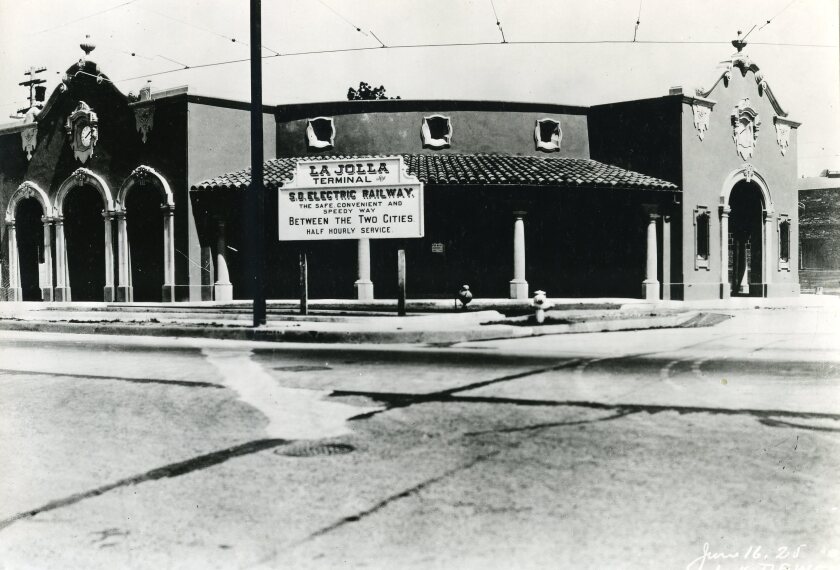 This La Jolla trolley terminal was located in The Village in the 1920s.
