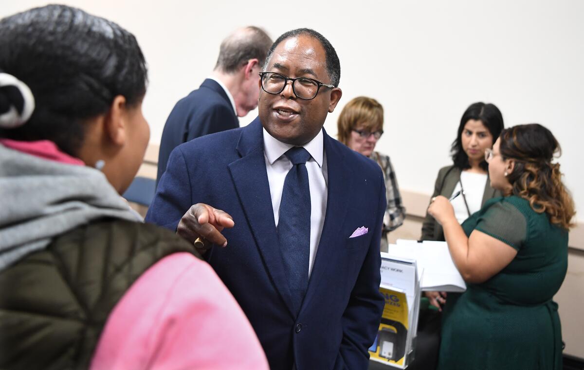 L.A. City Council candidate Mark Ridley-Thomas speaks to attendees during a candidate forum in Los Angeles.