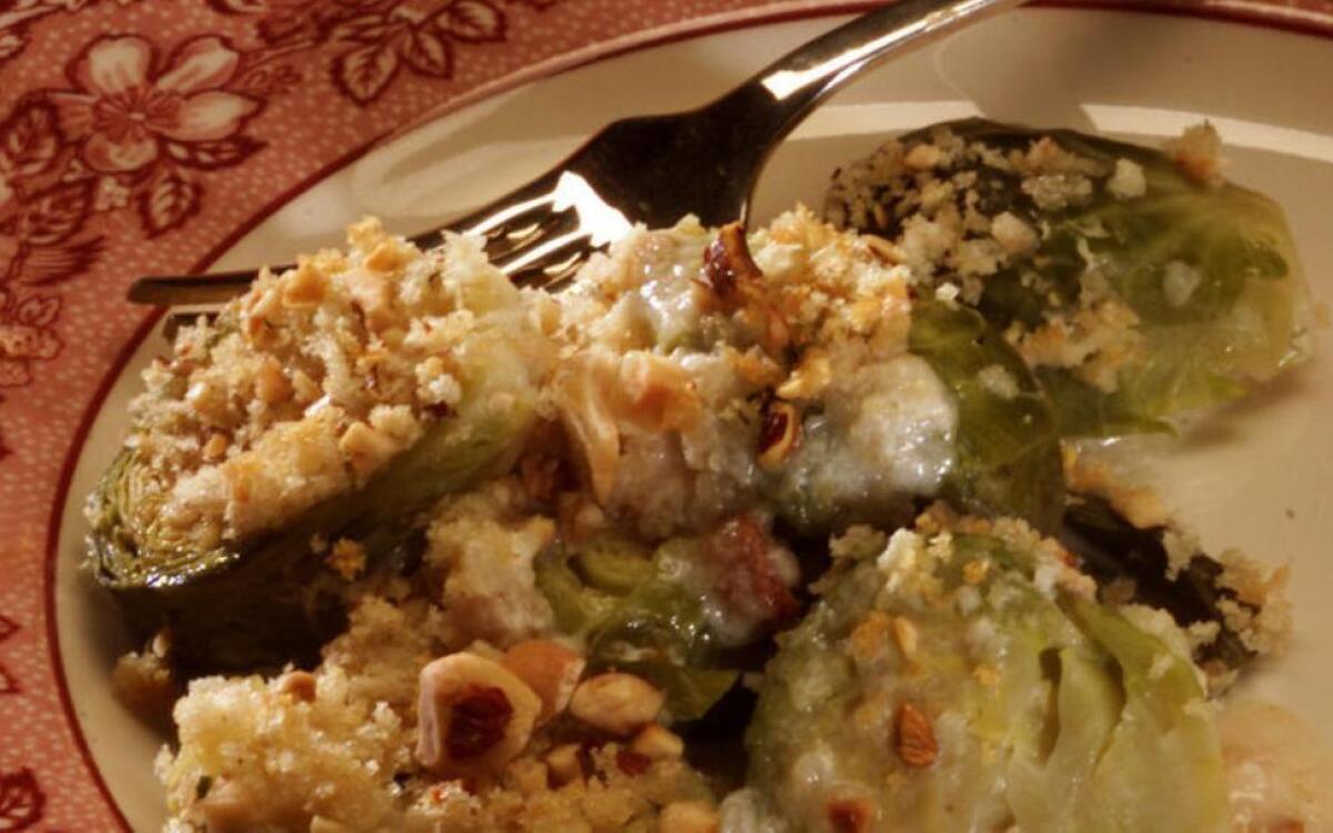 Creamed Brussels Sprouts With Hazelnut Crumbs