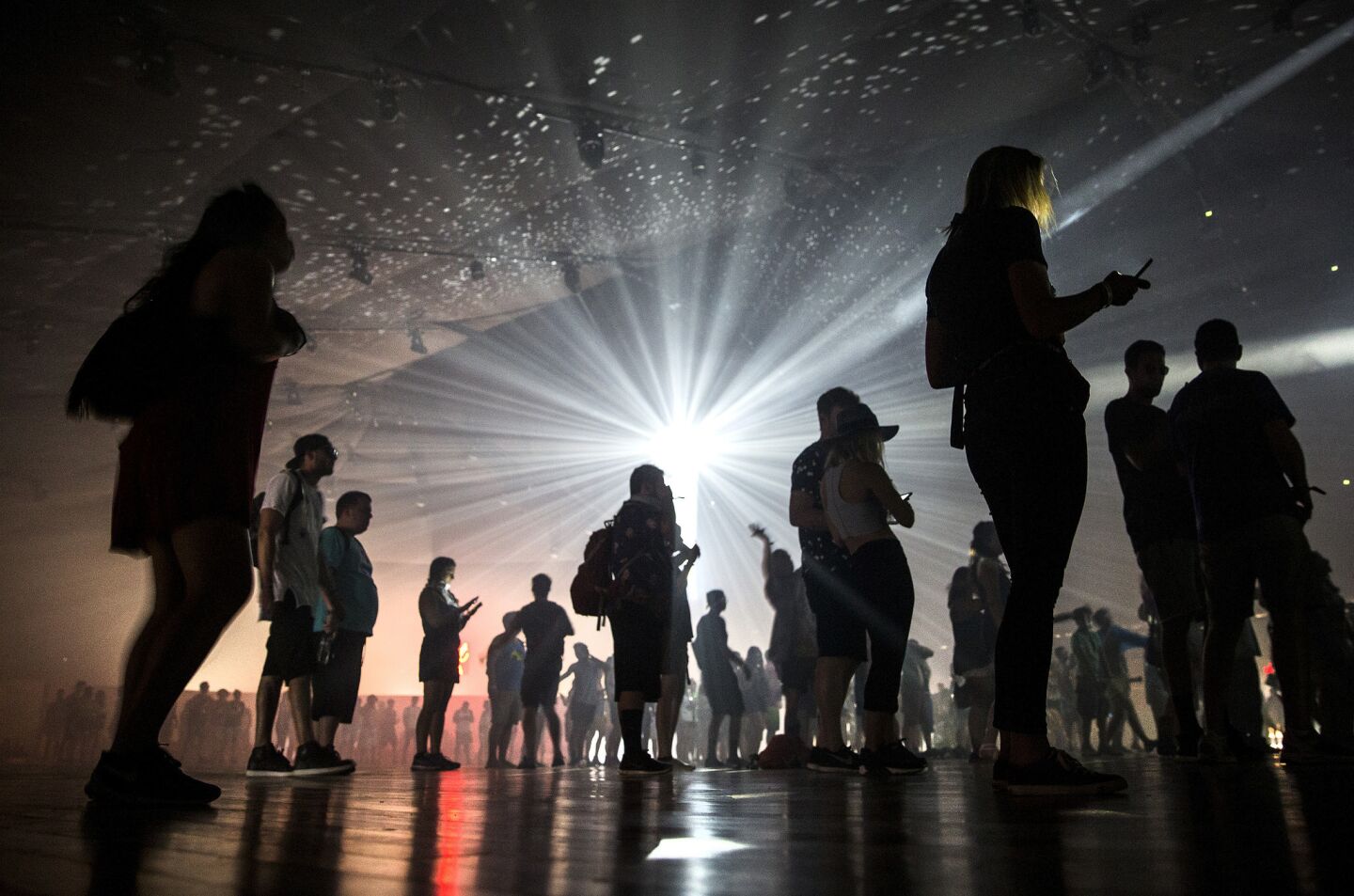 Festivalgoers groove in the Yuma tent at Coachella.
