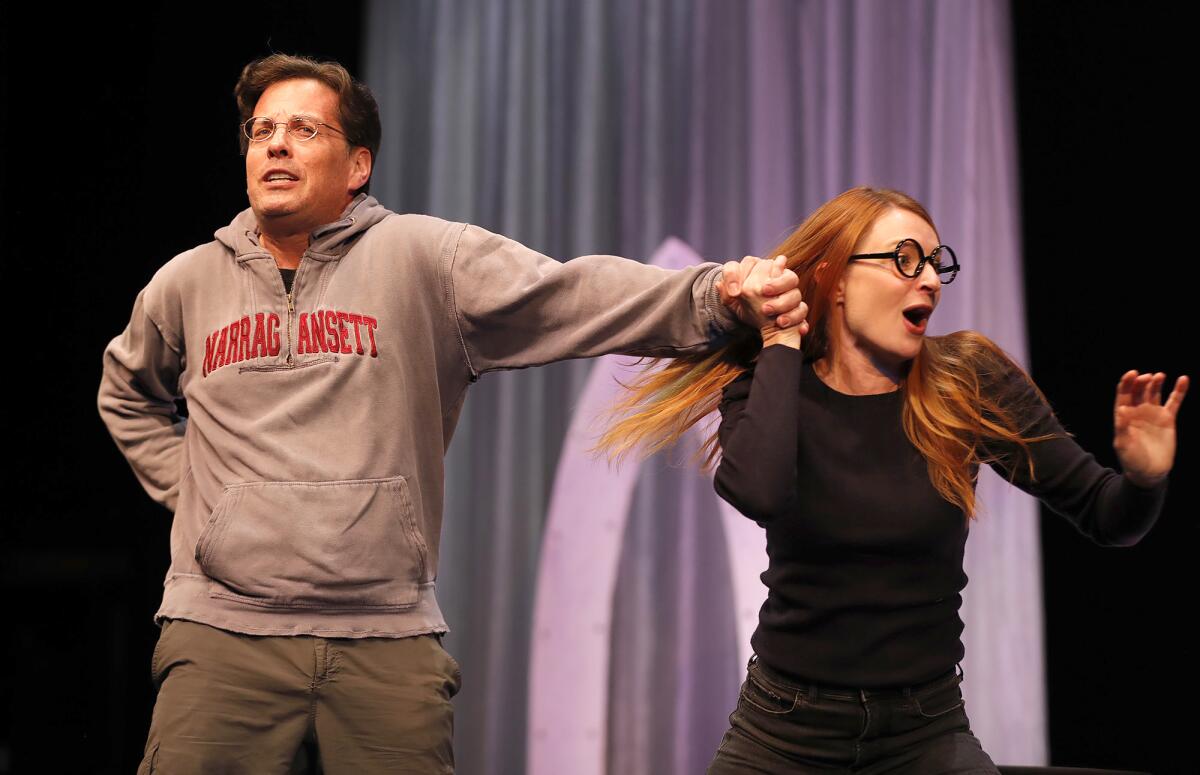 Actors John Adkison and MaryAnn DiPietro rehearse a scene for "I Love You, You're Perfect, Now Change" at Laguna Playhouse.