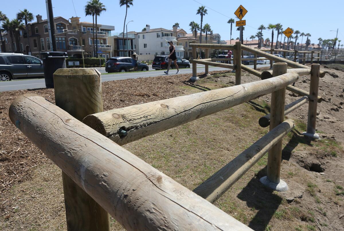 Wooden lodge pole style fences are part of the new Bluff Top Park enhancements in Huntington Beach.
