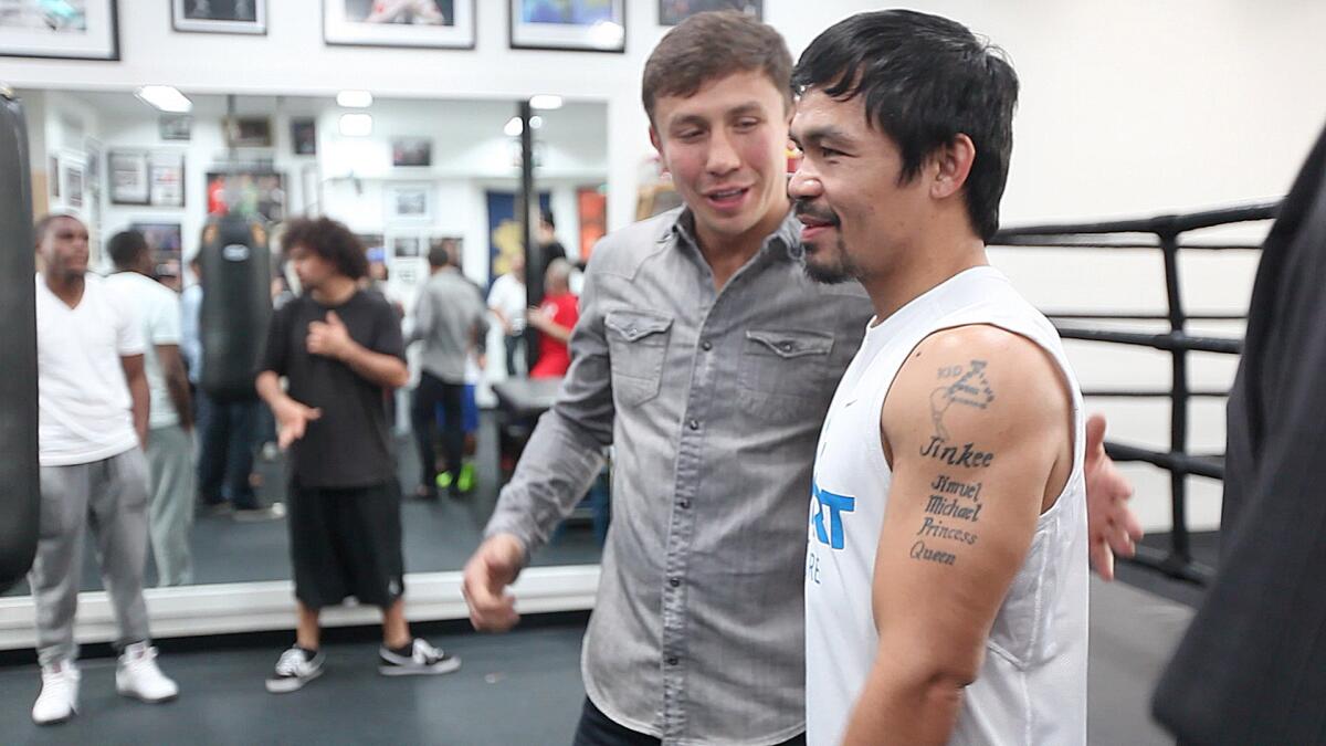 Gennady Golovkin, the undefeated middleweight world champion, visited with Manny Pacquiao on Wednesday at the Wild Card Boxing Club.