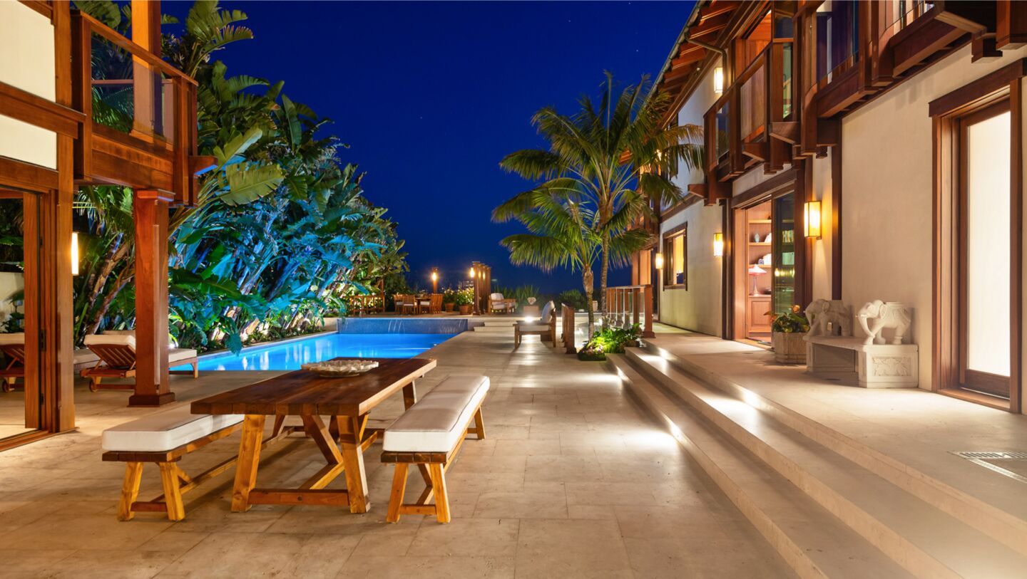 The patio at Pierce Brosnan's Malibu estate, listed for $100 million.