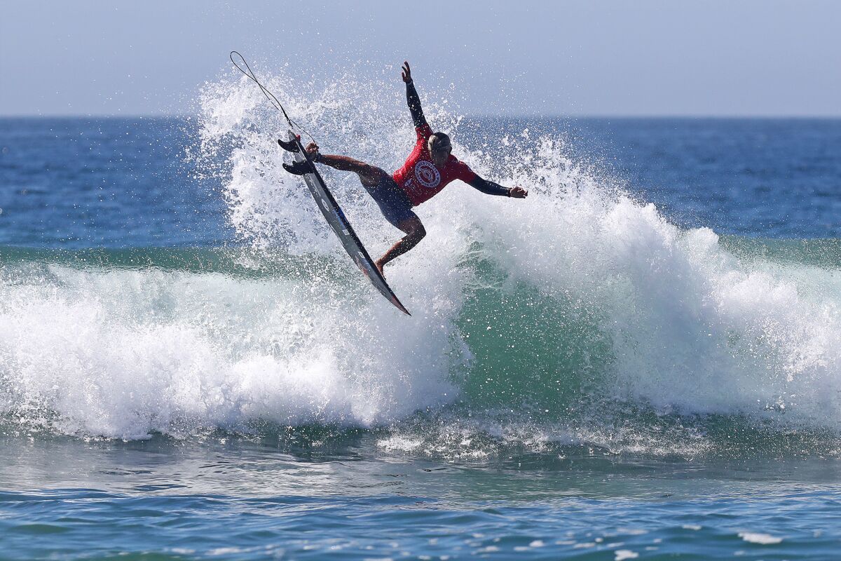 Huntington Beach's Kanoa Igarashi, of Team Japan, competes during the ISA World Surfing Games individual men's final.