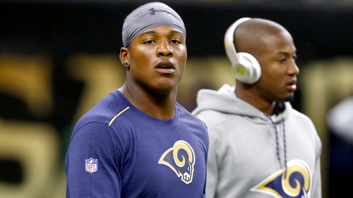 Rams wide receiver Pharoh Cooper, warming up for a game last season, says a touchdown celebration "makes the games more fun."