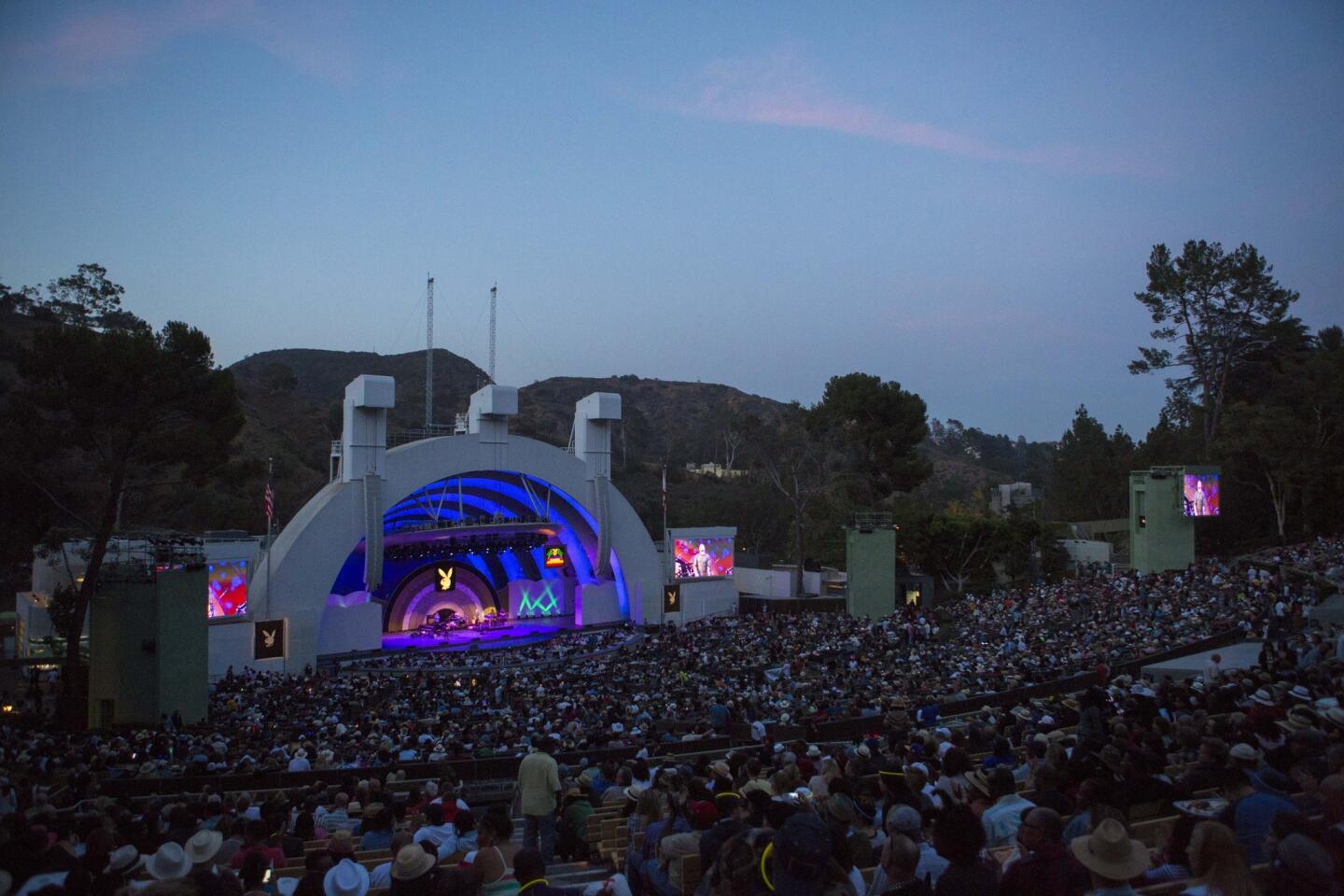 Jazz fans watch as Jamie Cullum performs during the 36th Playboy Jazz Festival at the Hollywood Bowl.
