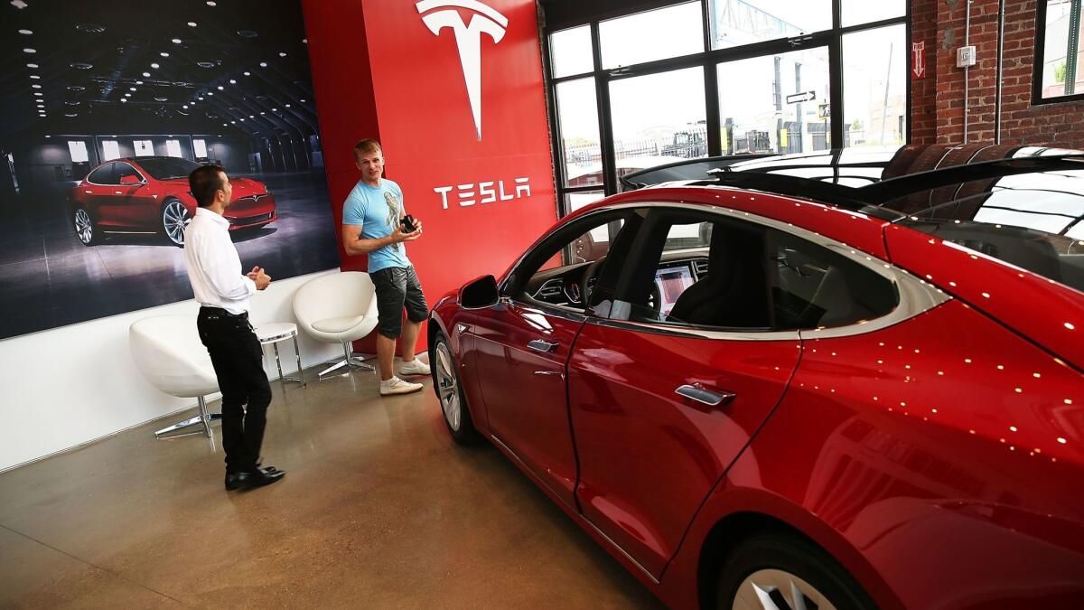 A Tesla Model S in a new showroom in Brooklyn.