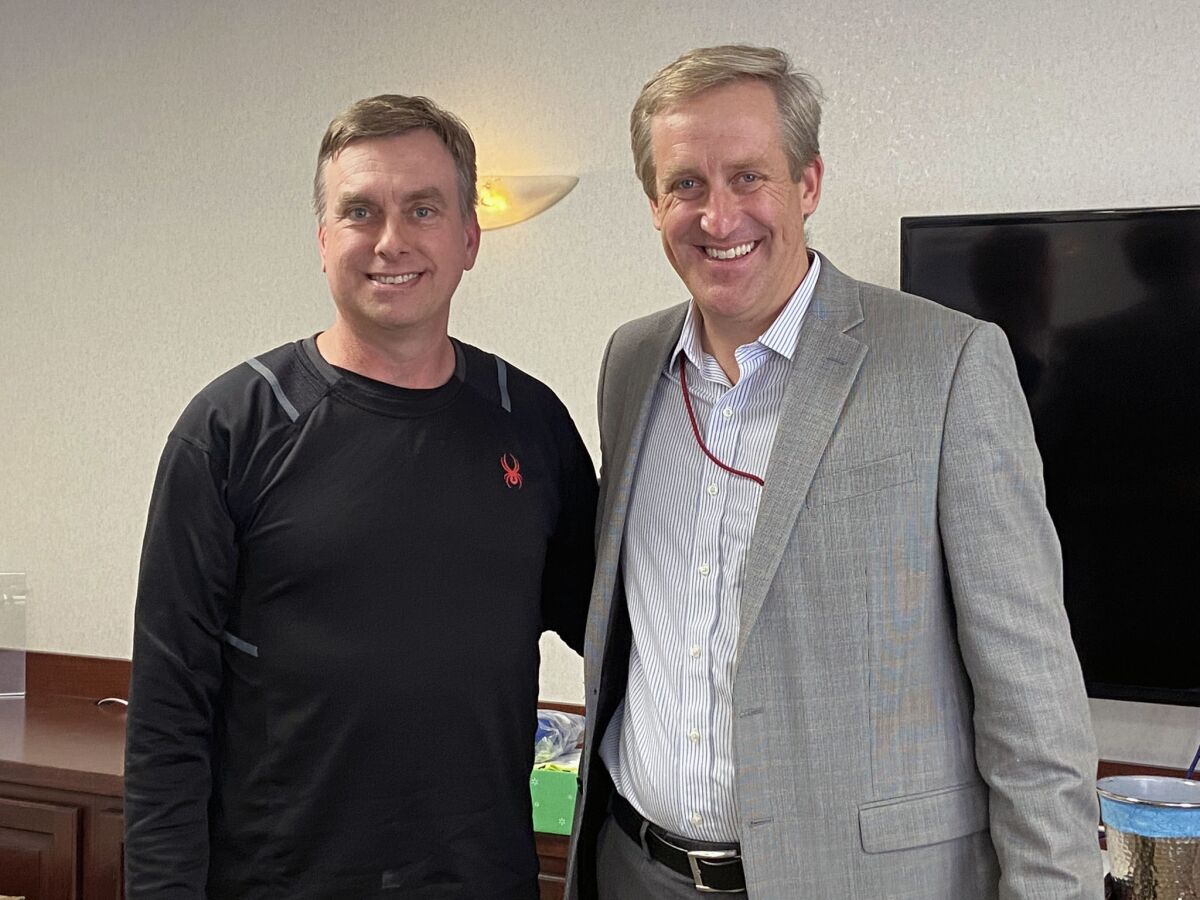 Former Kiwanis Club of La Jolla President Bart Calame and Michael Beamer, assistant head of school at The Bishop’s School