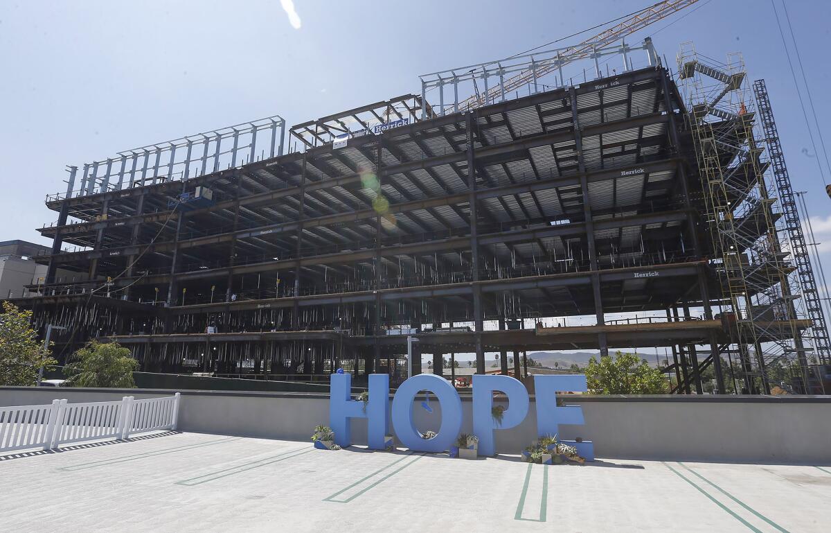 The exterior frame of the coming City of Hope Orange County cancer hospital.