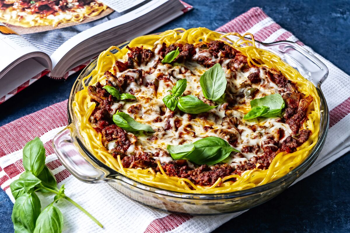 An Italian-inspired spaghetti pie from a Better Homes and Gardens recipe.