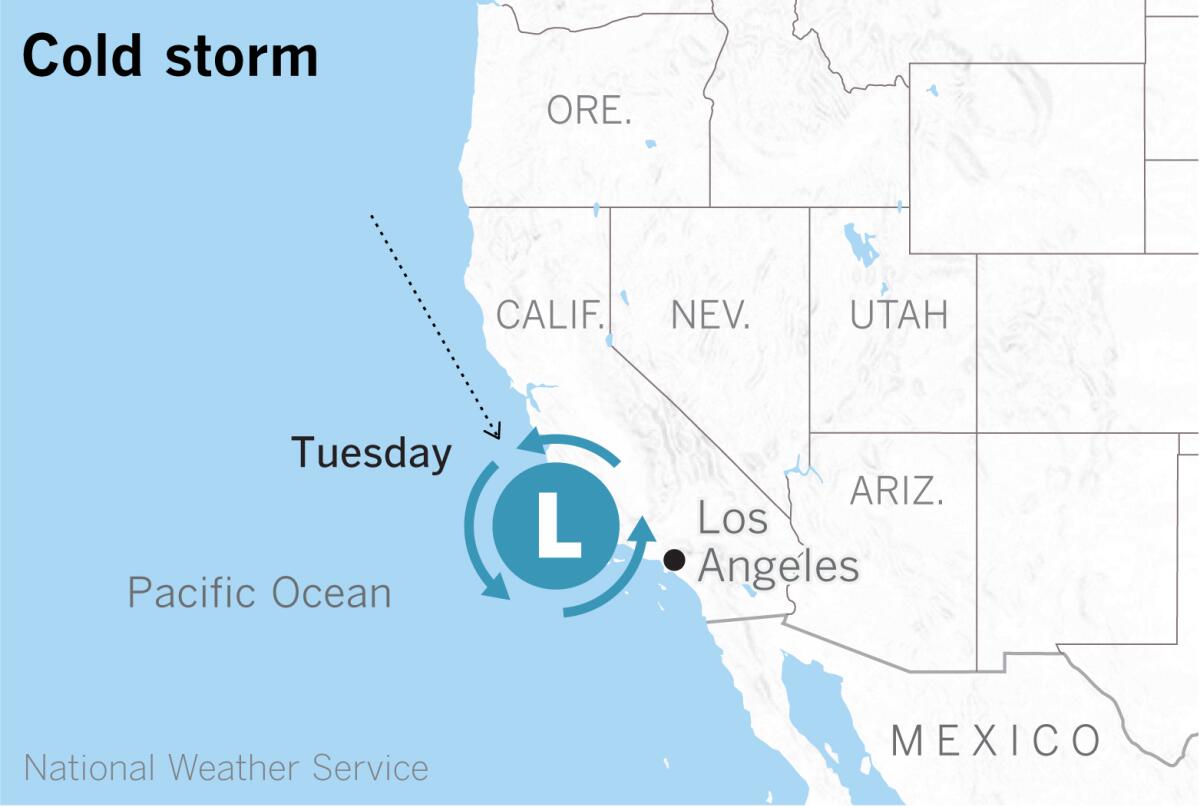 Map showing storm and Southern California