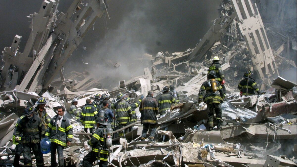 Firefighters at the World Trade Center.