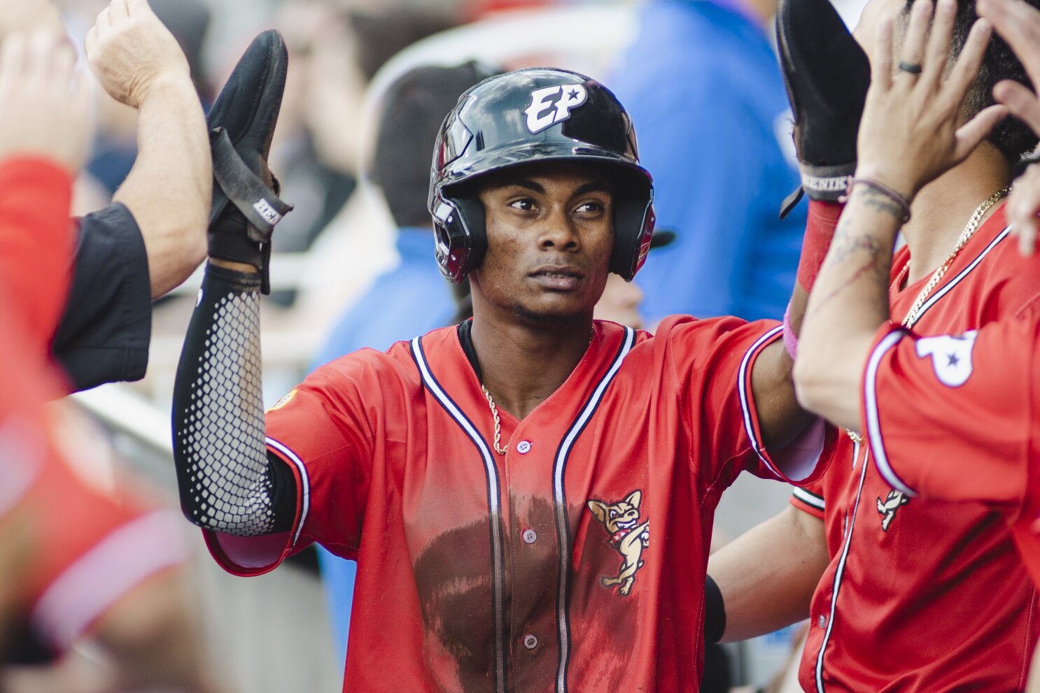 Esteury Ruiz after a home run.