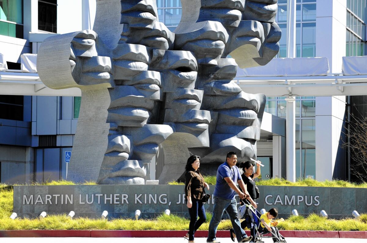 An art installment called Whisper sits at the new Martin Luther King, Jr. Community Hospital in South Los Angeles. The 131-bed MLK Community Hospital will emphasize the tenets of the recent healthcare system overhaul under Obamacare, focusing on preventive care.
