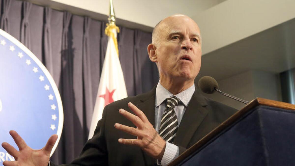 Gov. Jerry Brown speaks at an event in Los Angeles.