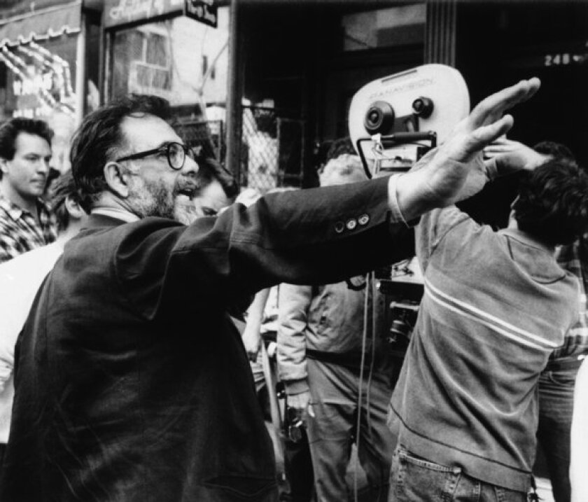 Director Francis Ford Coppola advises his film crew as they set up to shoot a scene during the filming of the movie "Godfather III."