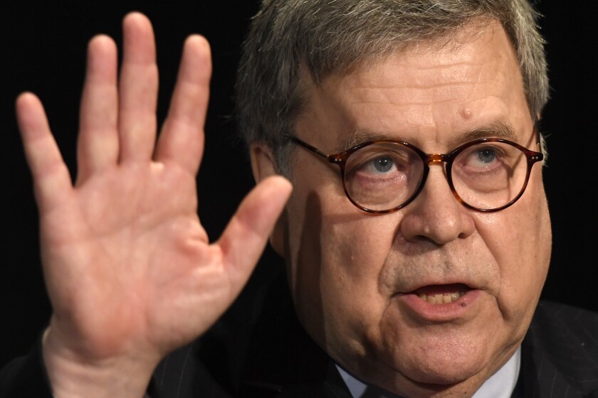 Atty. Gen. William Barr in Washington last week. His spokeswoman said late Feb. 18 that Barr "has no plans to resign."