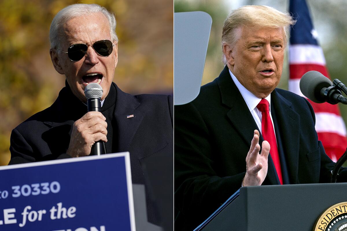Joe Biden addressing supporters in Michigan and Trump speaking to a rally in Pennsylvania