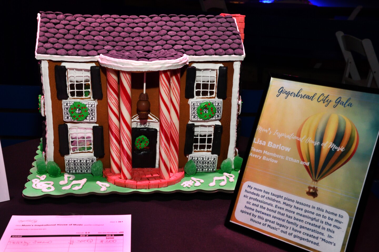 "Mom's Inspirational House of Music" by Lisa Barlow won in the Petite category of the "Gingerbread City 2021" competition.