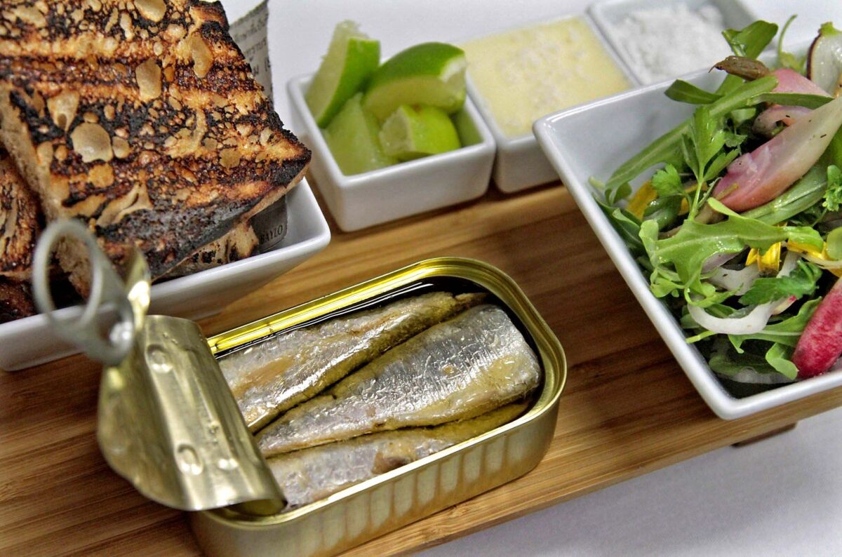 Spanish can 'o' sardines, served with salad, house-churned butter and grilled bread at Acabar.
