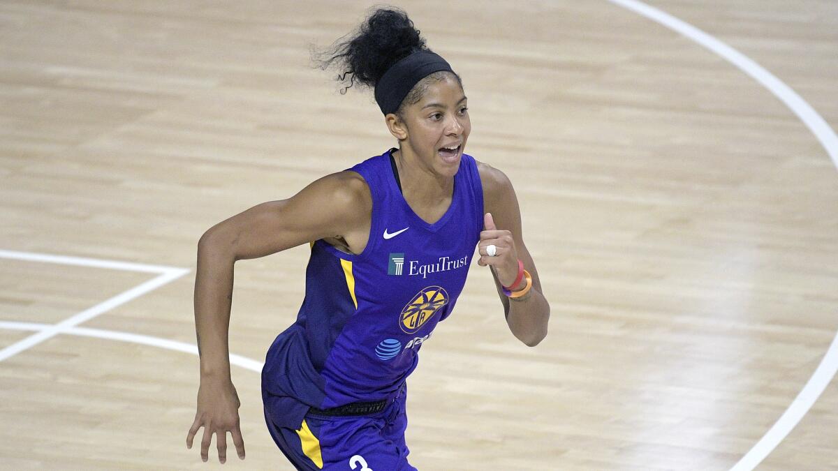 Sparks forward Candace Parker runs up the court.