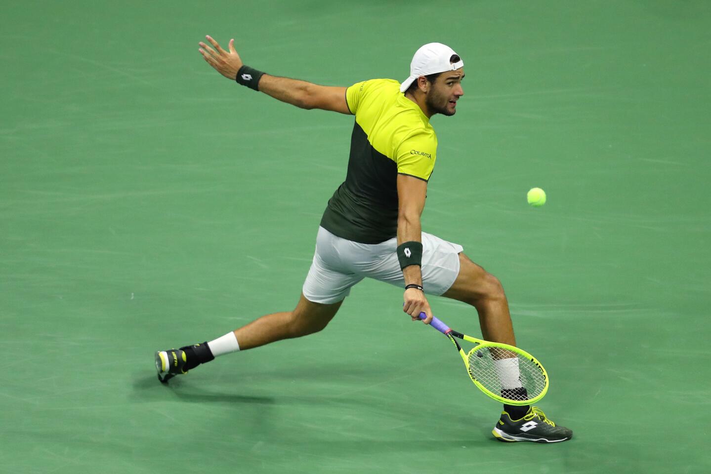 Matteo Berrettini returns a shot during his Men's Singles semifinal match against Rafael Nadal inside the Billie Jean King National Tennis Center on Sept. 6, 2019, in Queens.