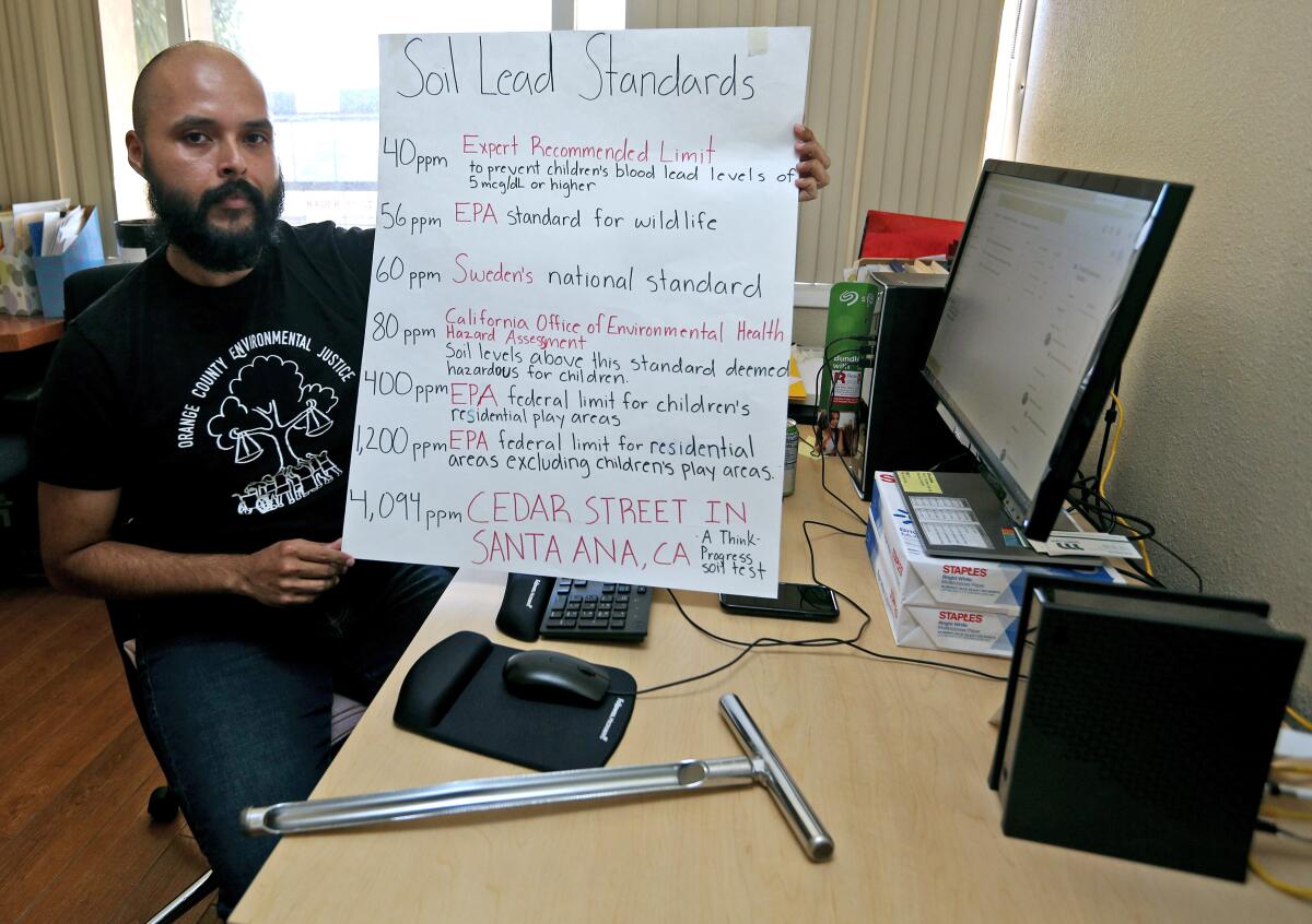 Orange County Environmental Justice project director Enrique Valencia pictured in his office on Aug. 15.