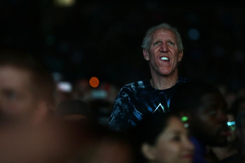 LOS ANGELES, CA, TUESDAY, JUNE 20, 2017 - Basketball legend Bill Walton watches intently as Roger Waters performs the first of three nights at Staples Center. (Robert Gauthier/Los Angeles Times)