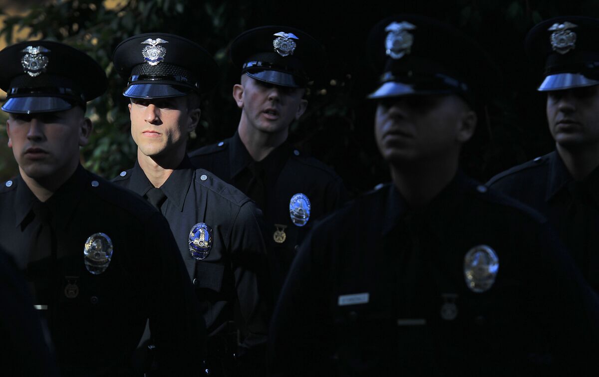 LAPD recruits assemble for their graduation exercises at the Los Angeles Police Academy