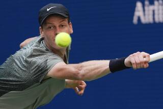 Jannik Sinner, of Italy, returns a shot to Christopher O'Connell, of Australia, during the third round of the U.S. Open tennis championships, Saturday, Aug. 31, 2024, in New York. (AP Photo/Julia Nikhinson)