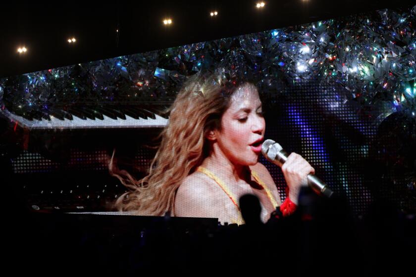 INDO-CA-APRIL 12, 2024: Shakira takes the stage during Bizarrap's set at Coachella on Friday, April 12, 2024. (Christina House / Los Angeles Times)