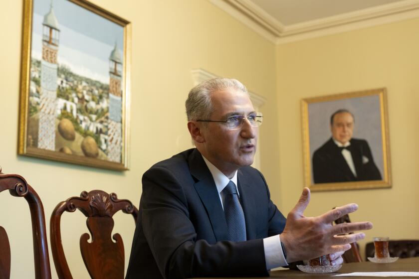 COP29 President-designate Mukhtar Babayev takes part in an interview with The Associated Press at the Azerbaijan embassy in Washington on Thursday, April 18, 2024. (AP Photo/Kevin Wolf)