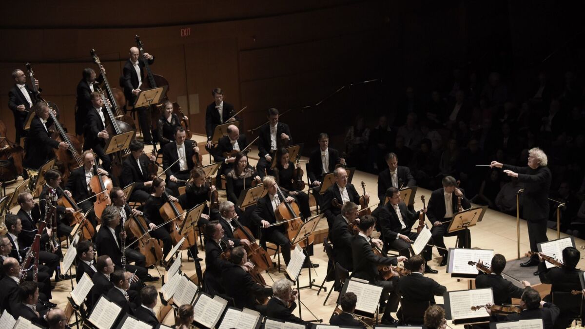 The Berliner Philharmoniker along with their conductor, Sir Simon Rattle, perform Mahler: Symphony No. 7 in E minor to a packed house at the Walt Disney Concert Hall on Saturday, November 19, 2016.