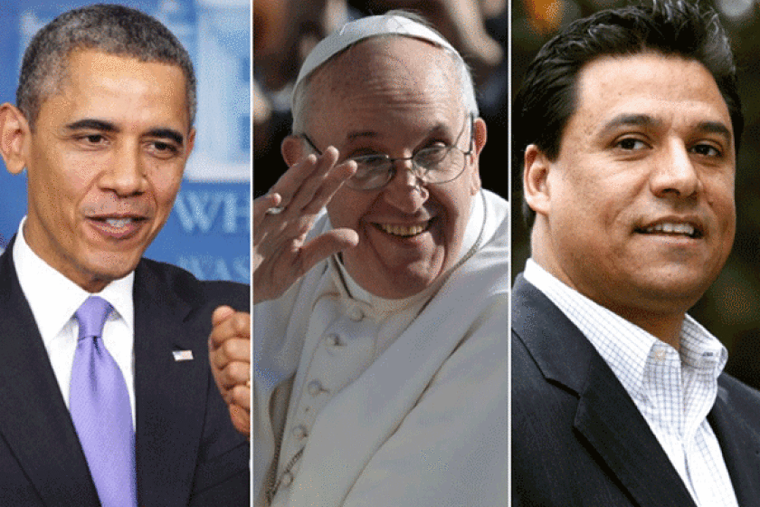 From left to right: President Obama, Pope Francis and Councilman Jose Huizar.