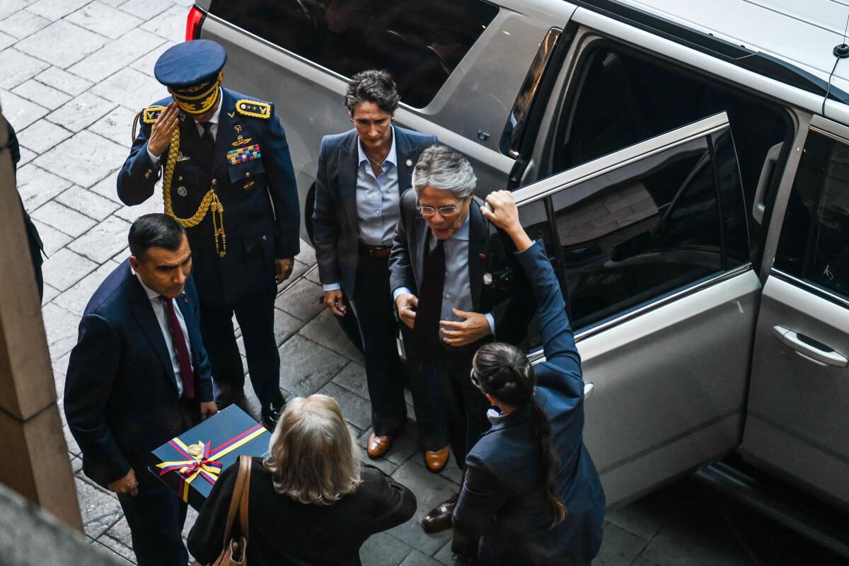 President of Ecuador Guillermo Lasso arrives to an event held by the Wilson Center 