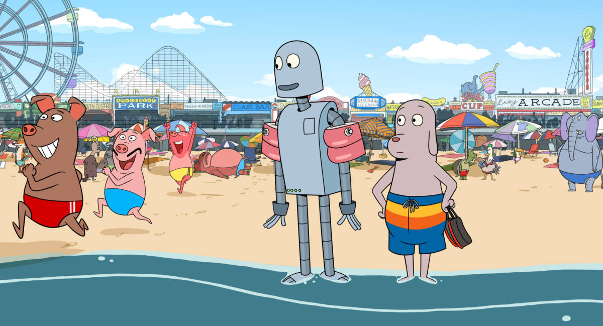 Animated friends go to the beach.