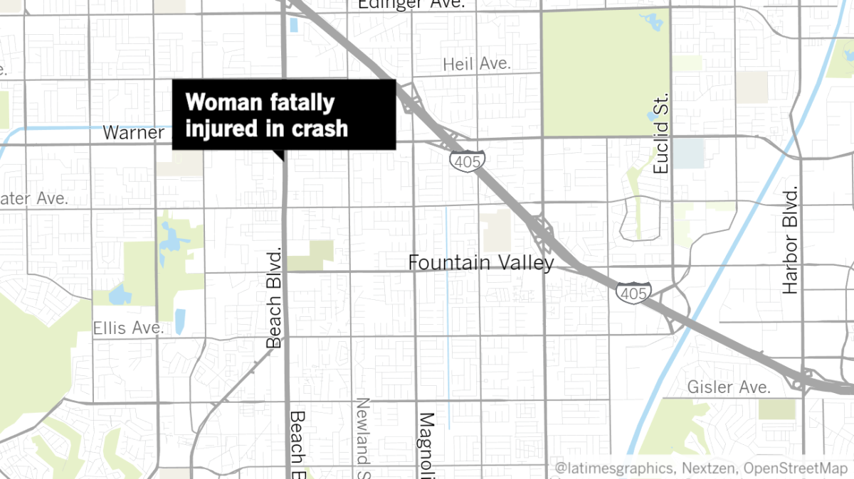 An 88-year-old Fountain Valley woman has died from injuries she suffered Aug. 24 in a two-vehicle crash in the area of Beach Boulevard and Cypress Drive in Huntington Beach.
