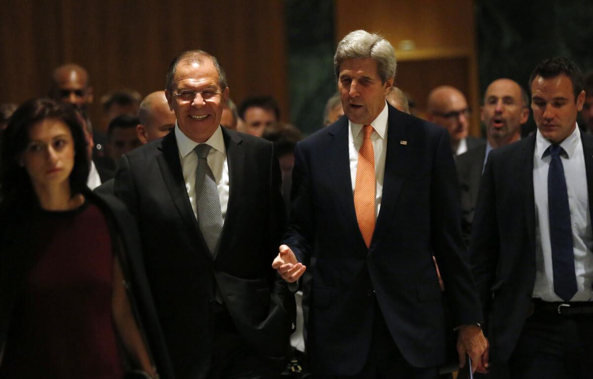 U.S. Secretary of State John F. Kerry, left, and Russian Foreign Minister Sergey Lavrov met Sept. 9 in Geneva.