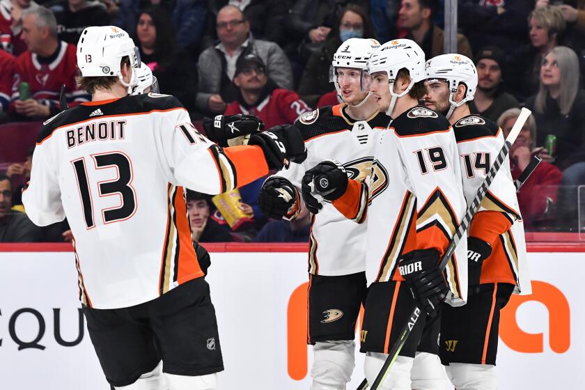 MONTREAL, CANADA - DECEMBER 15: John Klingberg #3 of the Anaheim Ducks celebrates his goal.