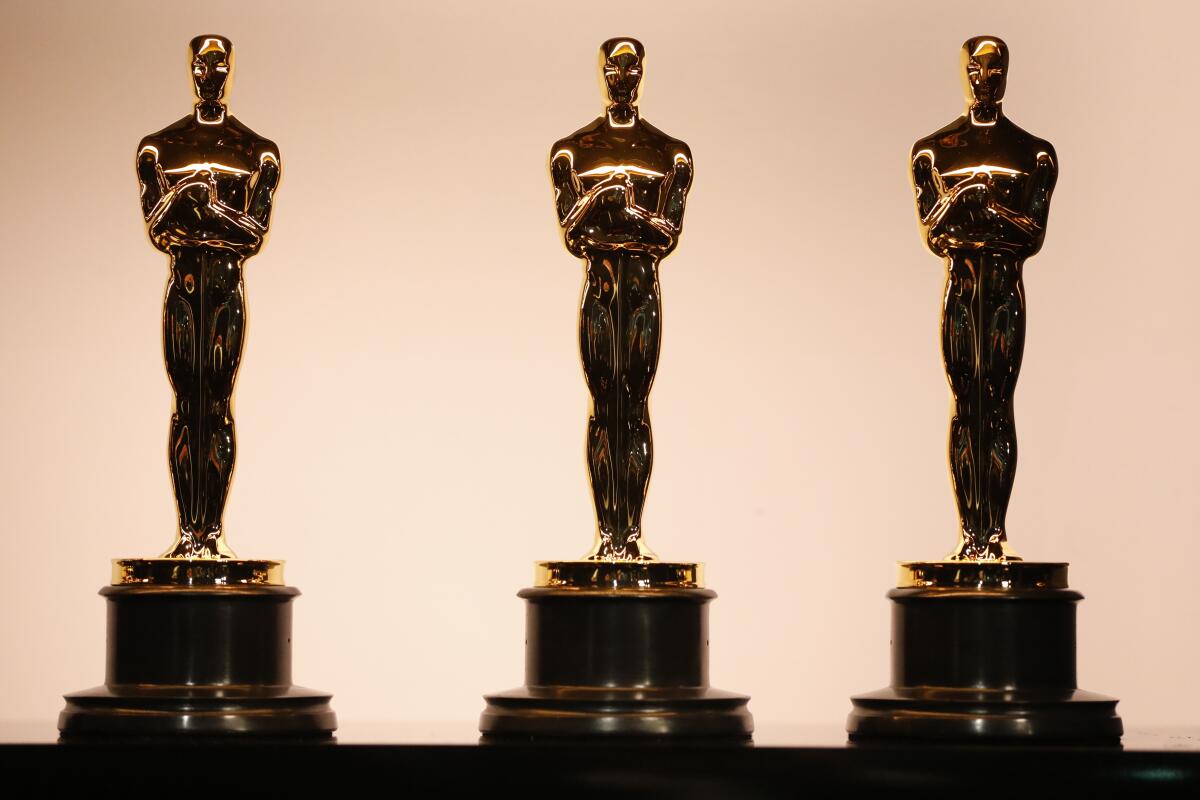 Oscars statues?backstage at the 92nd Academy Awards in February.