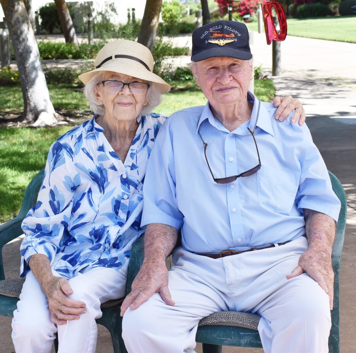 Ursula and Hal "Mac" McNicol at his 100th birthday parade in Rancho Bernardo in August 2020.