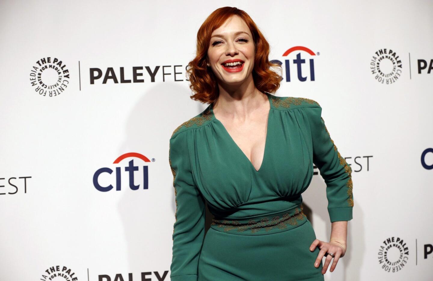 Cast member Hendricks arrives for a panel discussion for TV series "Mad Men" during PaleyFest in Hollywood