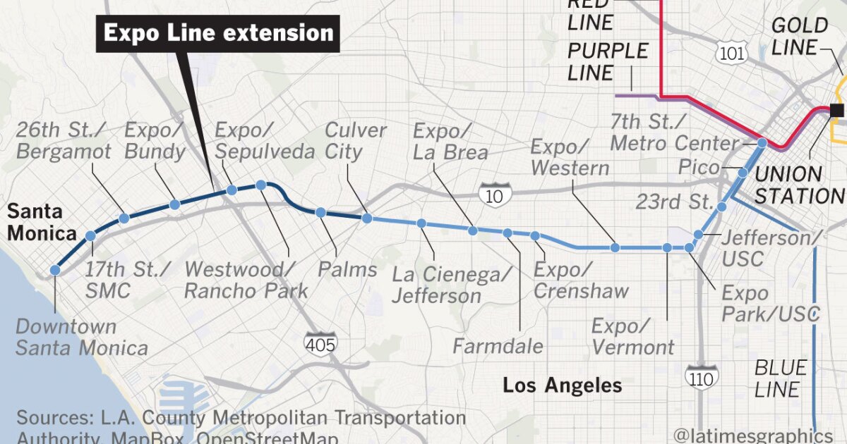 expo line santa monica map Will Santa Monica S Expo Line Get You Out Of Your Car Los Angeles Times expo line santa monica map