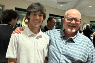 Norco coach Gary Parcell, right, and freshman baseball player Dylan Seward.