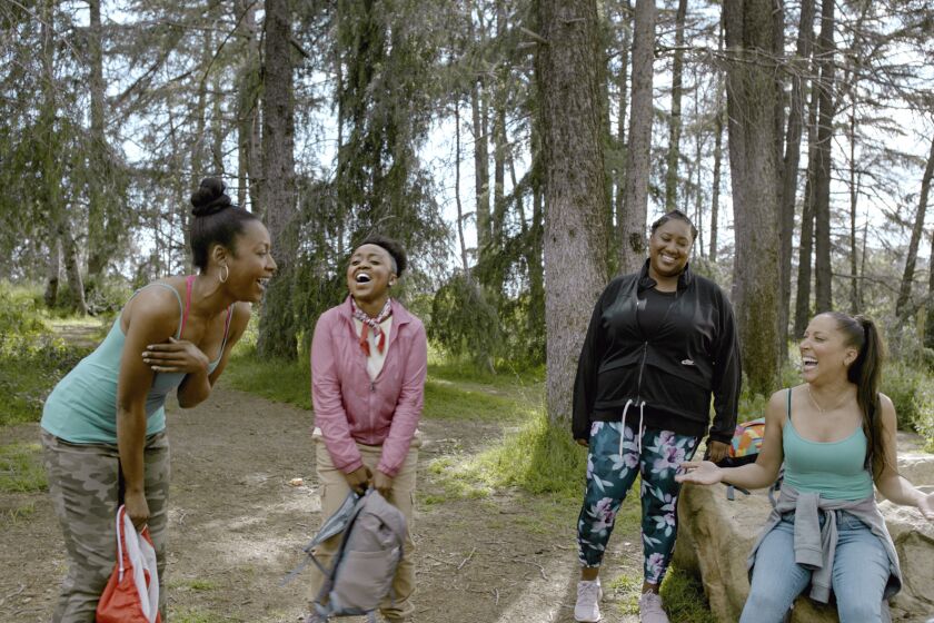 Gabrielle Dennis, left, Quinta Brunson, Ashley Nicole Black and Robin Thede go hiking in Thede's new HBO series, "A Black Lady Sketch Show."